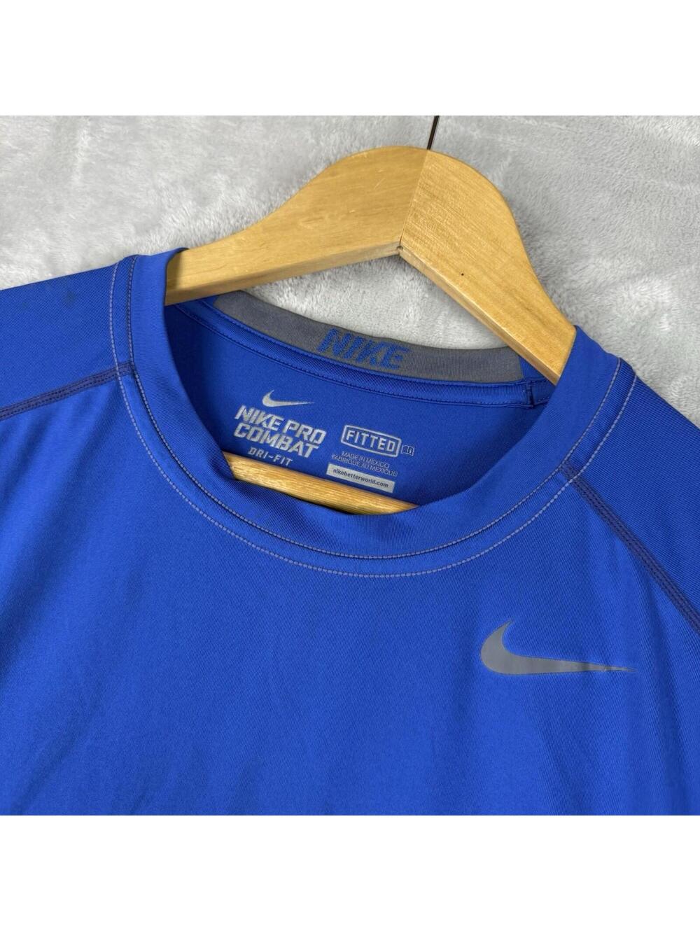 Nike Pro Combat Dri Fit Compression Shirt Mens M Blue Fitted Athletic Gym Train